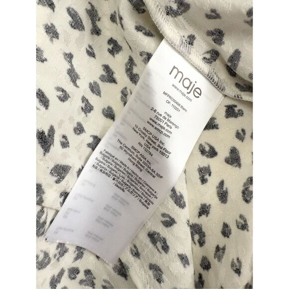 Maje Off White Black Rosana Ruffled Long SleeveAnimal Print Wrap Dress Size 2 - Picture 5 of 6